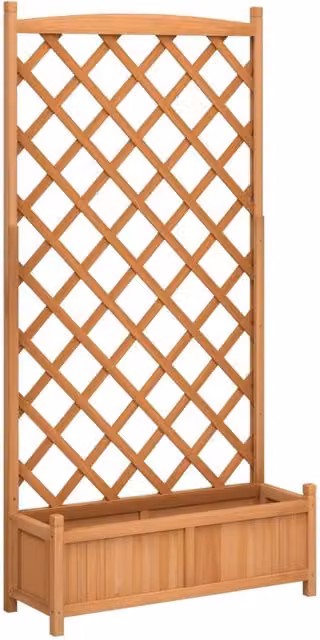 Berkfield Home Brown Solid Wood Fir Planter with Trellis – 1