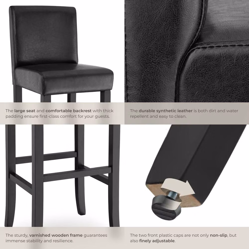tectake Dover Modern Bar Stool Set of 4, Black – 5