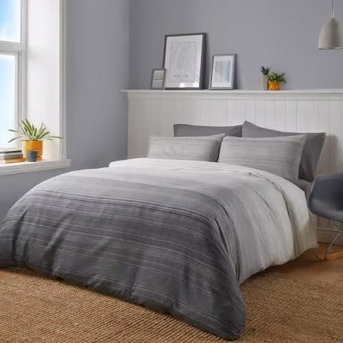 Fusion Fairhaven Charcoal Striped Duvet Cover Set with Matching Pillowcases, Reversible Nautical Bedding, W/D/H: 260 x 220 x 260 cm