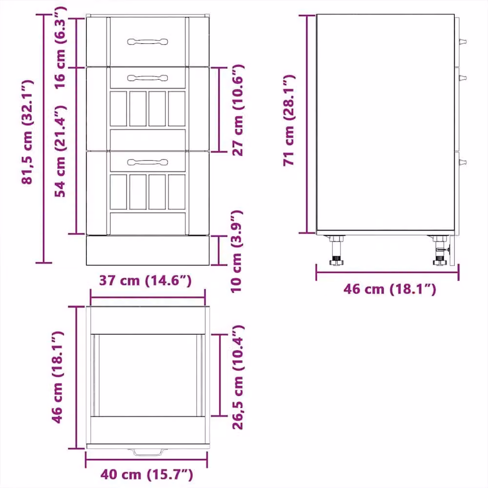 Berkfield Home Lucca Kitchen Base Cabinet in Black Matt MDF, H 81.5 x W 40.0 x D 46.0 cm – 3