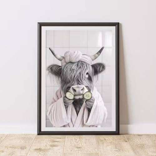 60 Second Makeover Highland Cow Pink Robe Illustration Paper Poster, W: 21.0 cm, H: 29.7 cm