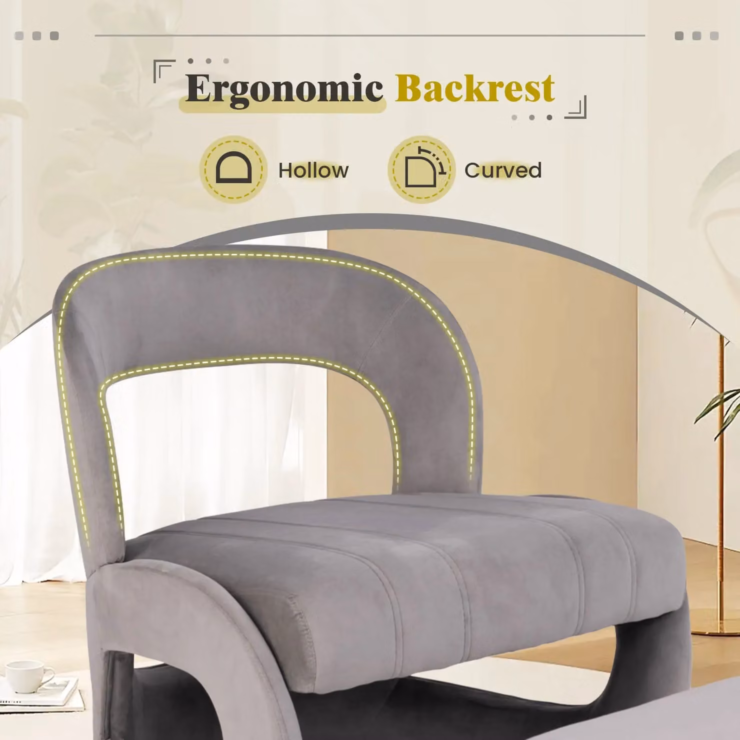 Gymax Grey Velvet Accent Chair with Ottoman and Curved Back – 2