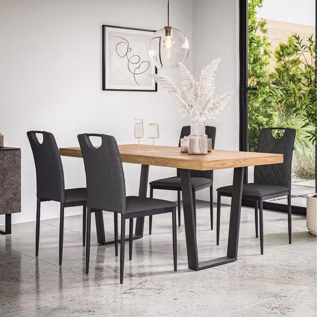 More4Homes Aria Dining Set with Oak Effect Rectangular Table and 4 Monza Linen Chairs in Anthracite, Grey and Brown