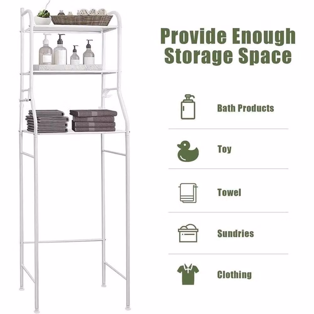 KORVIXA 3 Tier Over The Toilet and Laundry Storage Rack in White – 2