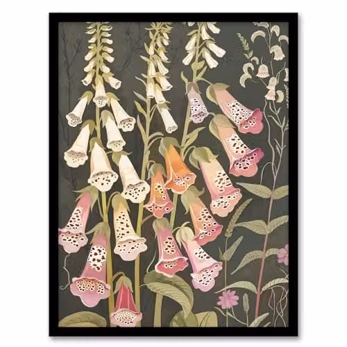 Artery8 Foxglove Flowers Floral Botanical Framed Wall Art Print, Multicolour, H 29.7 cm x W 21.0 cm x D 0.5 cm