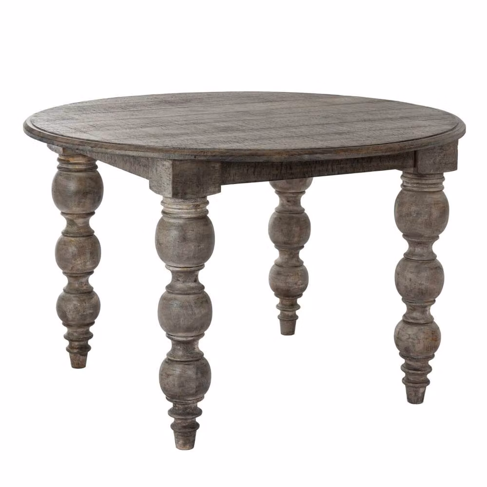 Wyld Haus Montaine Round Rustic Wood Dining Table in Brown and Grey, Diameter: 120 cm, Height: 76 cm – 2