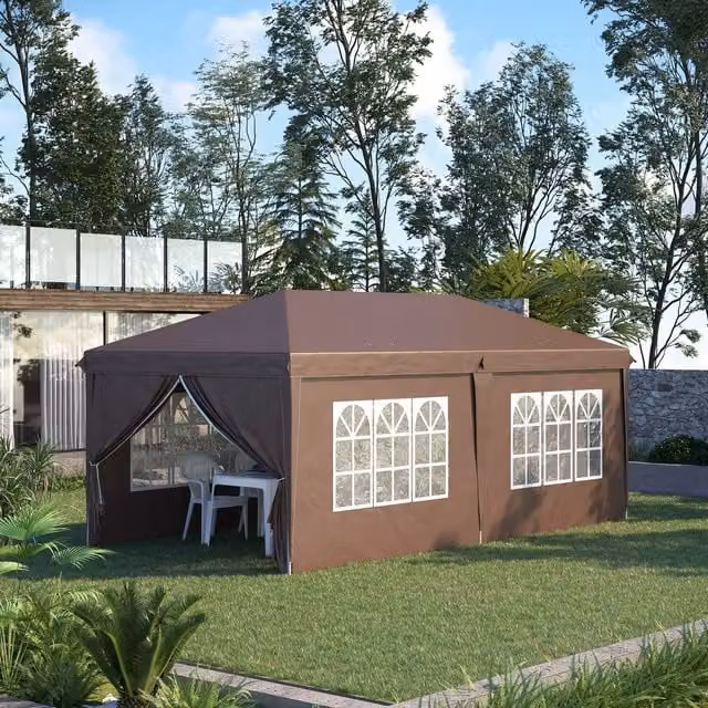 Outsunny Pop Up Gazebo with Sides and Windows, Brown, W: 6 m, D: 3 m