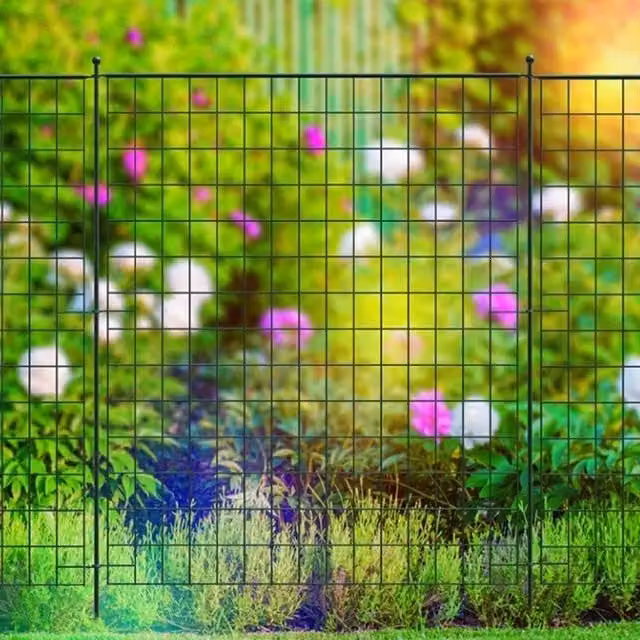 Primrose Multi-Purpose Black Powder-Coated Galvanised Steel Metal Grid Fence Panel Section
