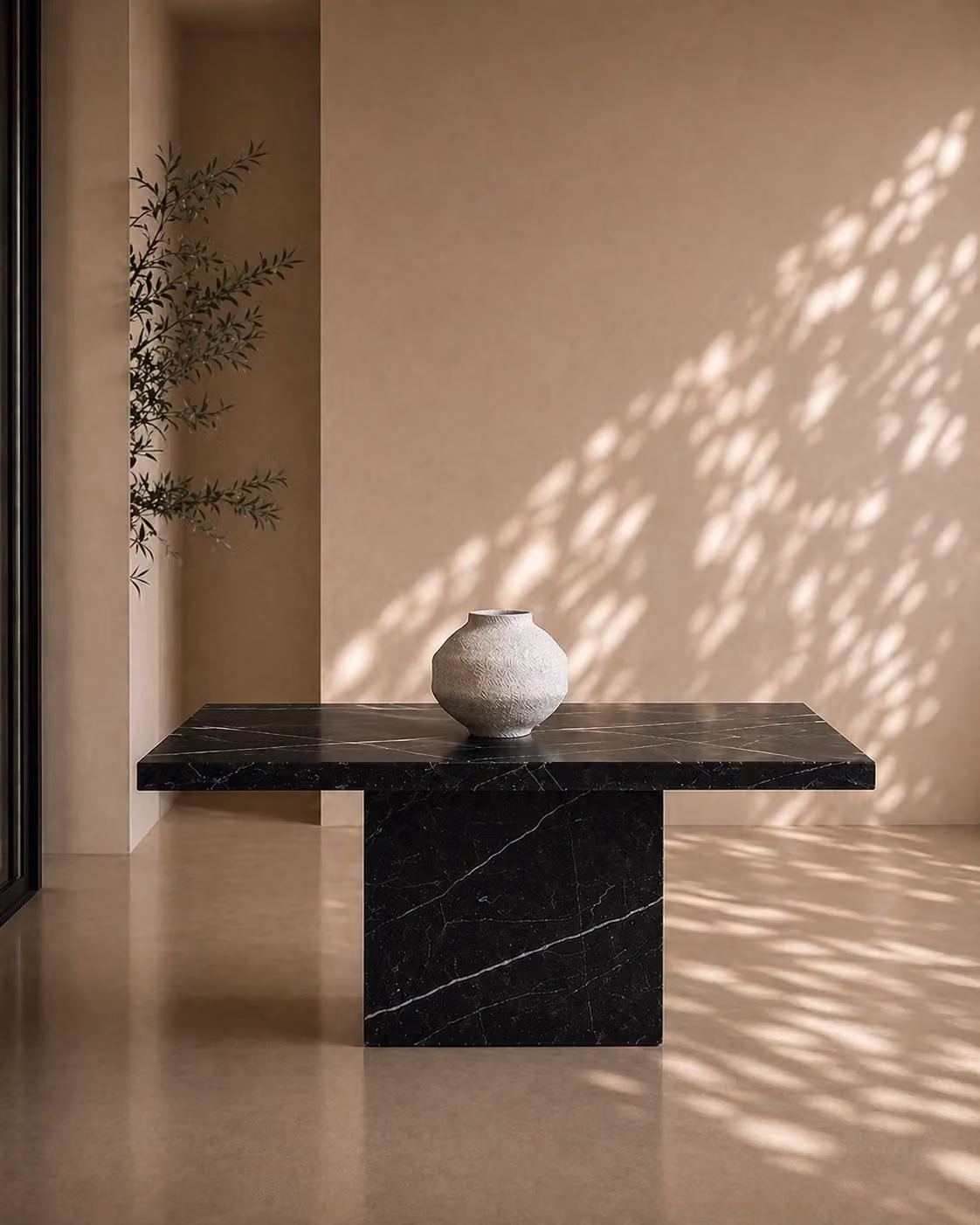 Tommy Franks Noche Rectangular Dining Table in Black Natural Stone, W/D/H: 190 x 100 x 75 cm