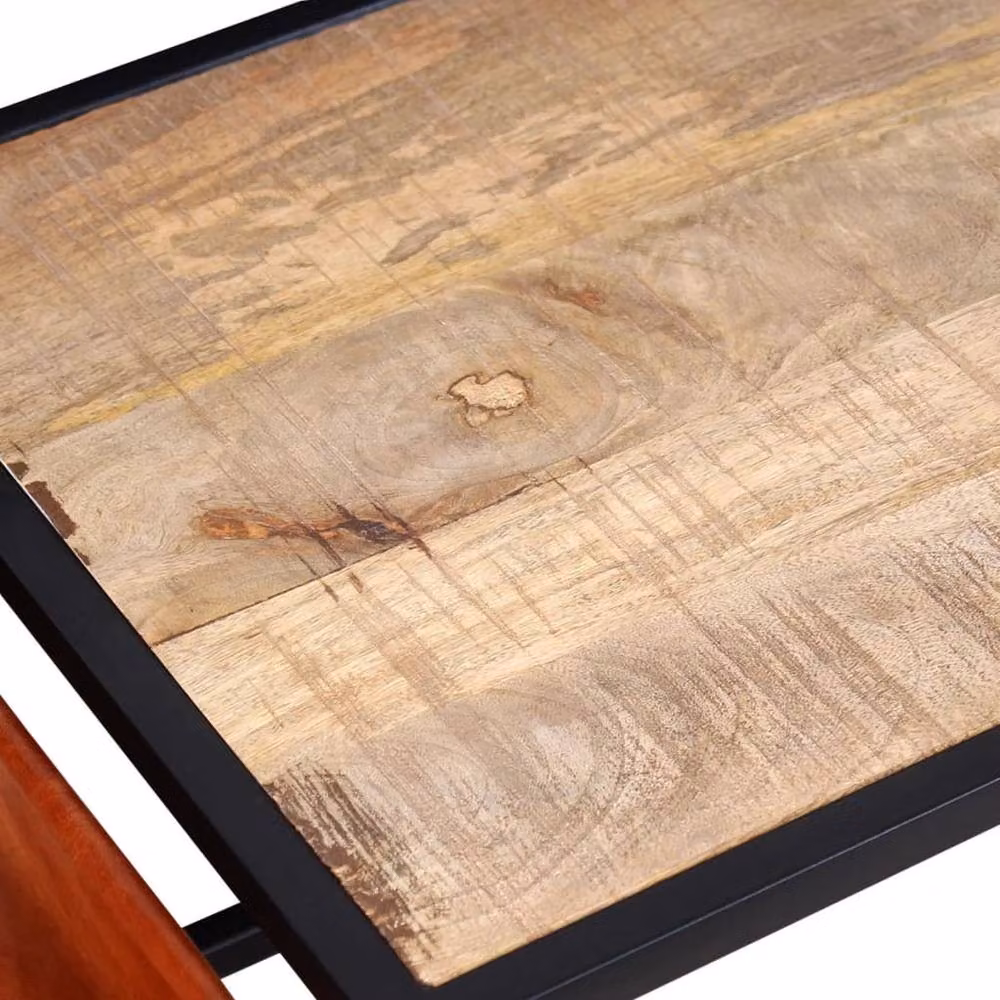 Berkfield Home Soft Coffee Table with Genuine Leather Magazine Holder, Multicolour Mango Wood and Metal, W: 110 cm, D: 50 cm, H: 45 cm – 3