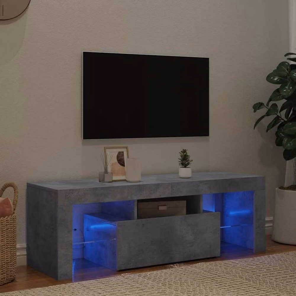 Berkfield Home Modern TV Cabinet with Integrated LED Lights in Concrete Grey, W/D/H: 120 x 35 x 40 cm – 2