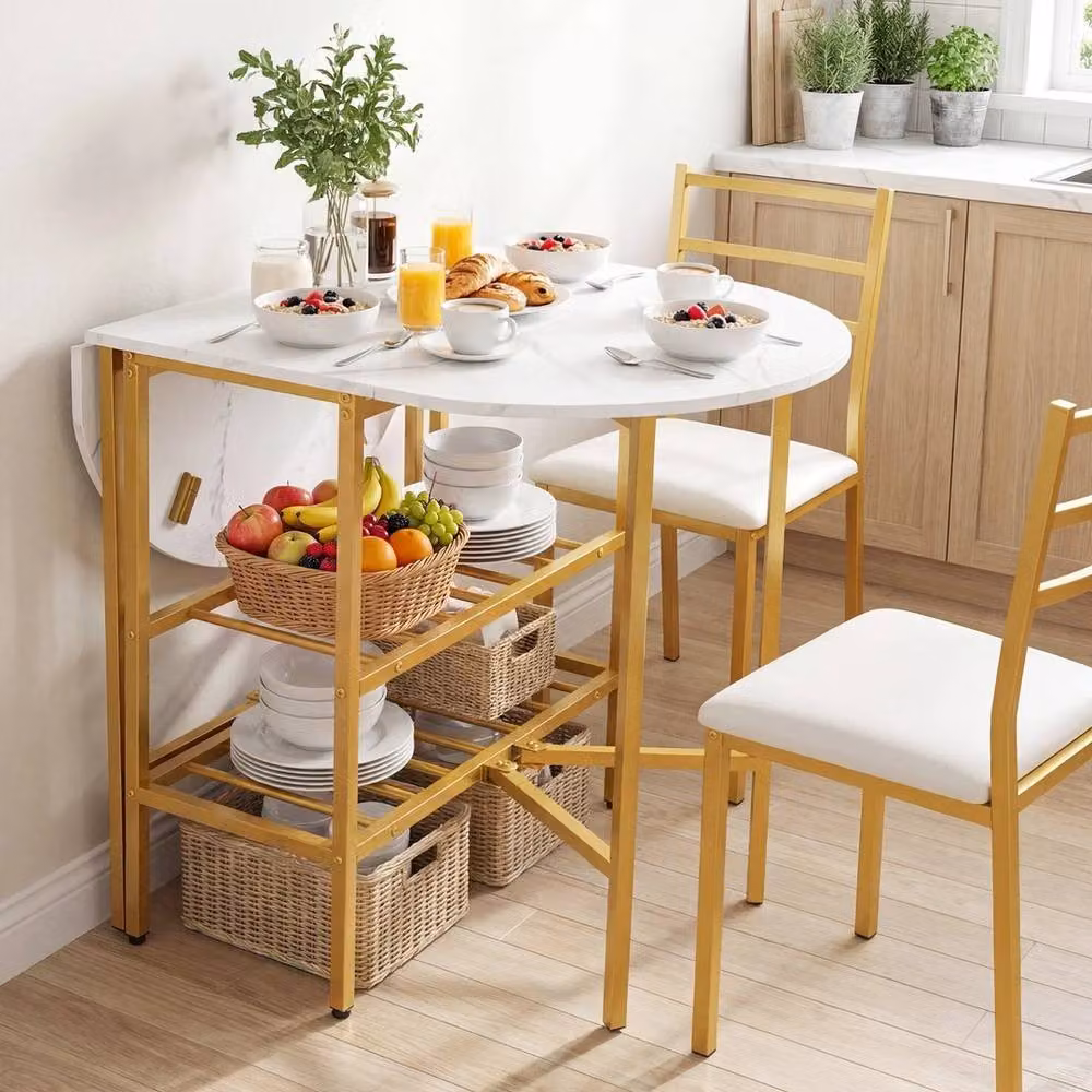 KORVIXA Modern White Drop Leaf Kitchen and Dining Table for 4 People, W/D/H: 100 x 100 cm – 2