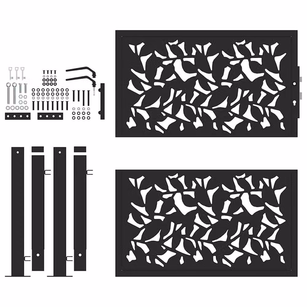 Berkfield Home Black Steel Leaf Design Garden Gate W: 105 cm, H: 106 cm – 3