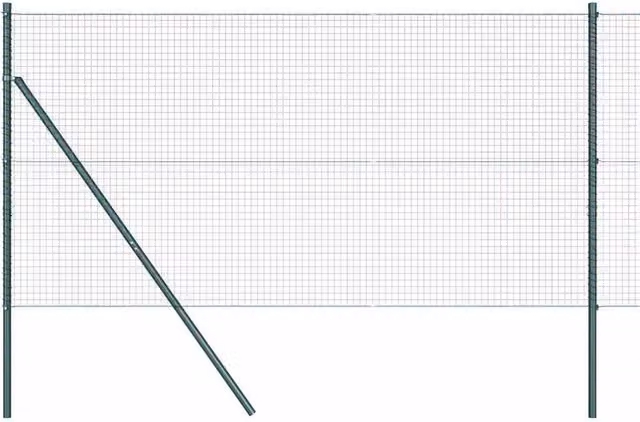 Berkfield Home Green Steel Welded Wire Fence with 13 Posts, W: 25 m, H: 1.4 m – 1