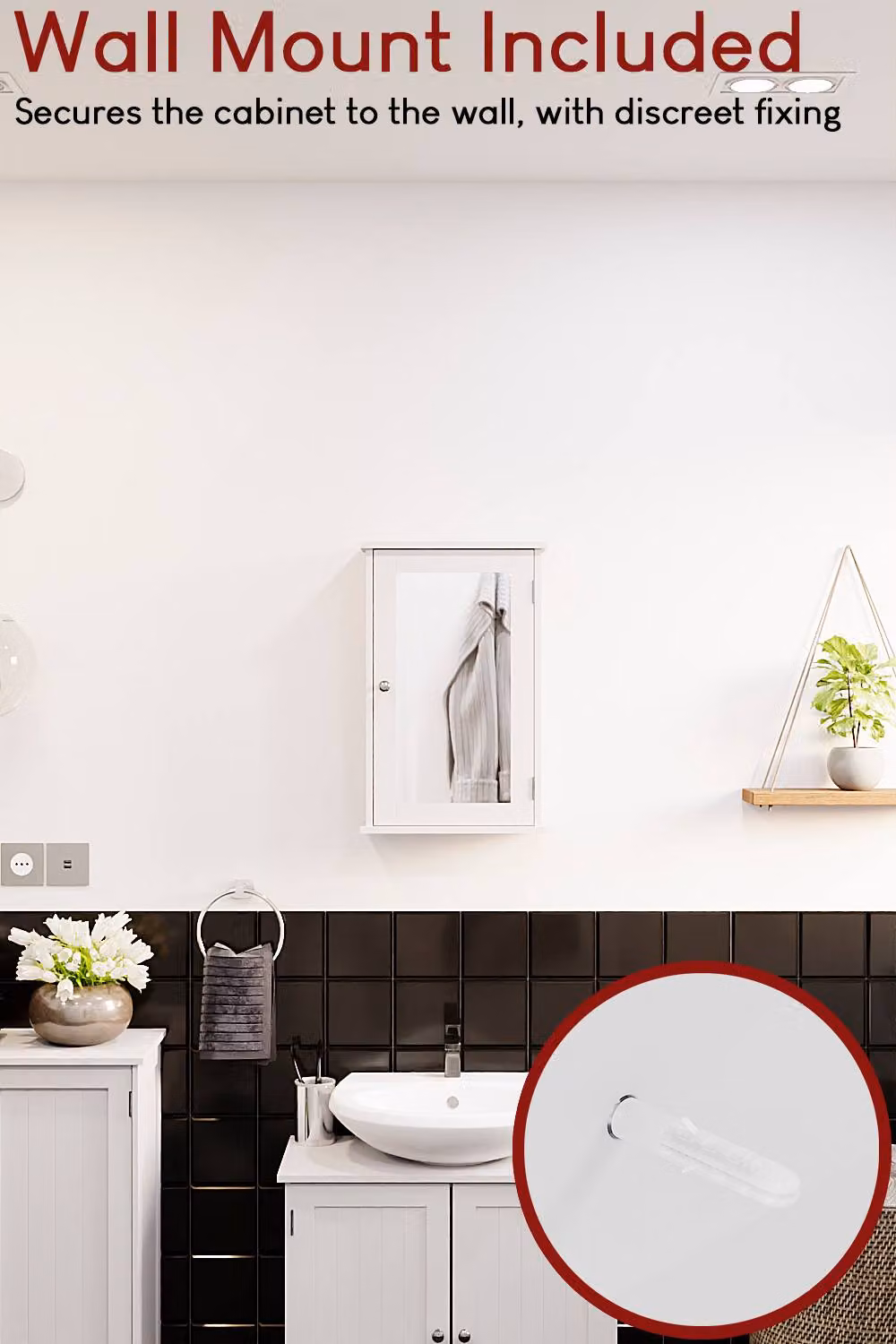 HD Designs Priano White Wall Mounted 1 Door Mirrored Bathroom Cabinet with Internal Shelving – 3
