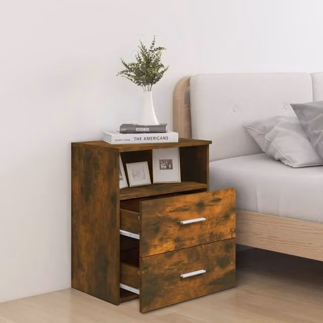 Berkfield Home Modern Bed Cabinets, 2 Piece Set in Smoked Oak Brown, W/D/H: 50 x 32 x 60 cm