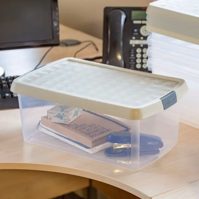 Wham Set of 5 Rectangular Plastic Storage Boxes with Lids and Handles, 10.5 l Each, Beige