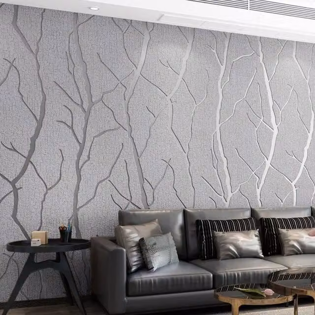 Livingandhome Grey Botanical Floral Non-woven Embossed Wallpaper