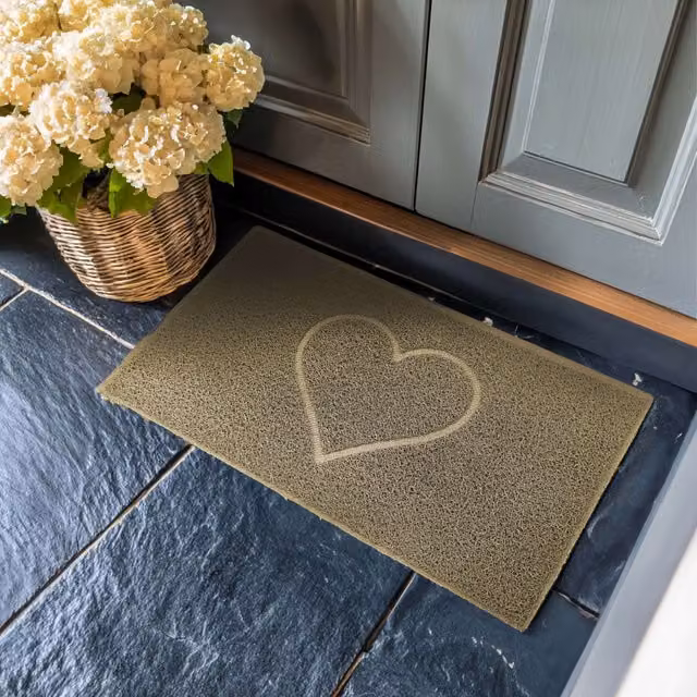 Nicoman Embossed PVC Spaghetti Pressed Heart Doormat in Beige, W: 60 cm, D: 40 cm – 1