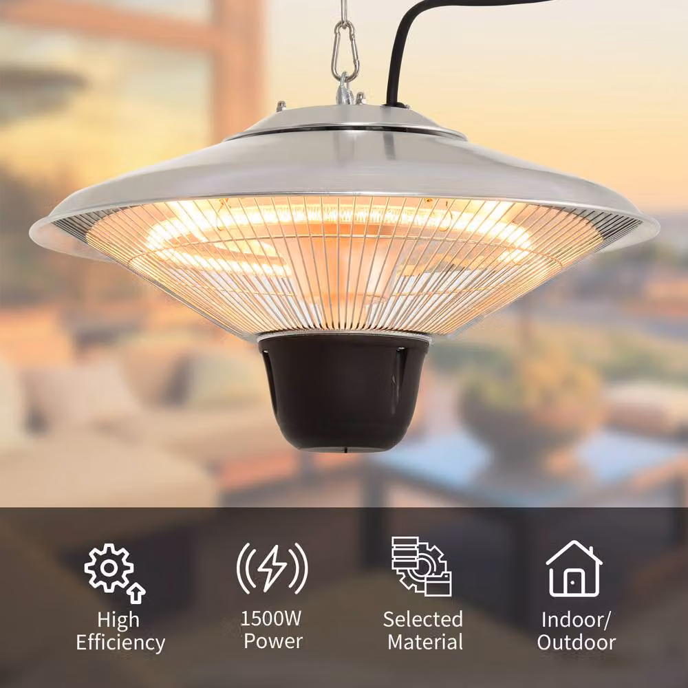 OUTSUNNY 1500W Silver Ceiling Hanging Patio Heater with Pull Switch and Halogen Bulb – 5