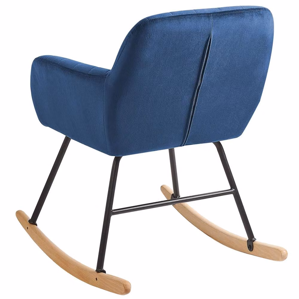 Wyld and Coco Blue Velvet Rocking Chair with Metal Frame and Wooden Runners – 4