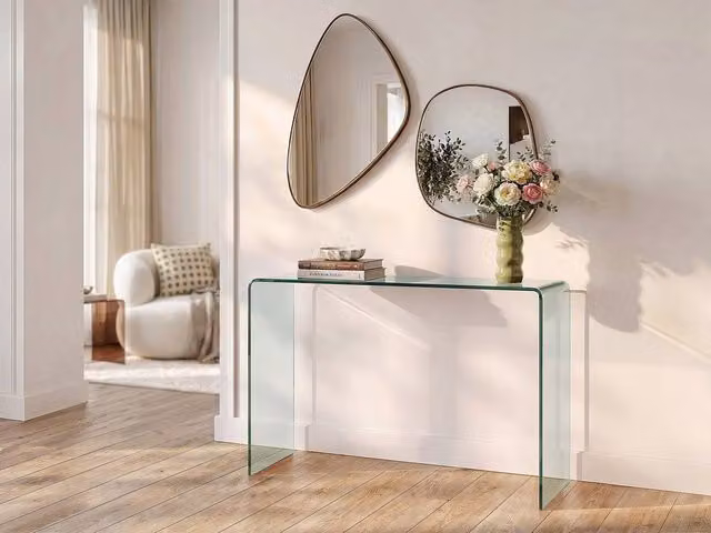 Vente-unique ALONZO Curved Tempered Glass Console Table, Transparent, W/D/H: 80 x 36 x 75 cm – 1
