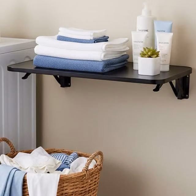 Livingandhome Black Wall-Mounted Folding Computer Desk with Metal Brackets