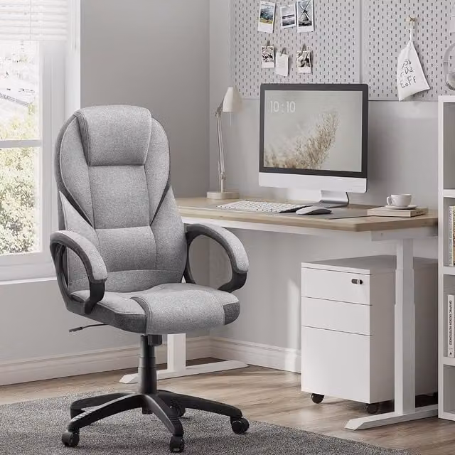 SONGMICS Executive Office Chair with High Back and Headrest in Grey and Black