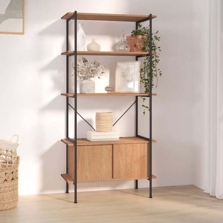 Berkfield Home Practical Bathroom Cabinet with Door and Open Shelf, Brown and Black, W/D/H: 40.0 x 80.0 x 163.0 cm