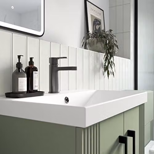 nuie ARV705 Arvan Modern Bathroom Round Mono Basin Mixer Tap with Push Button Waste, Brushed Pewter – 3