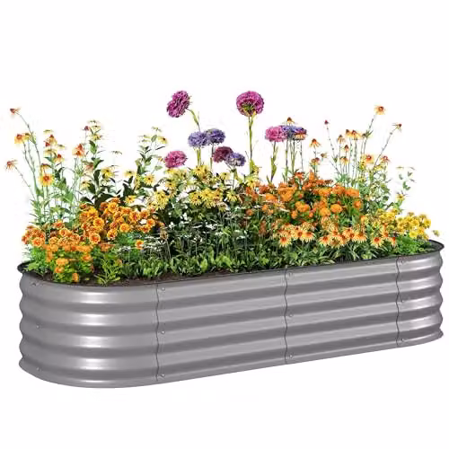 Outsunny Galvanised Steel Raised Garden Bed Planter in Silver, W: 150 cm, D: 62 cm, H: 30 cm