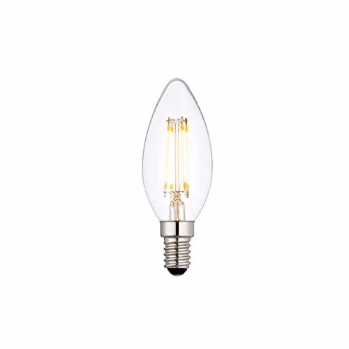 Loops 4W Candle Shaped E14 LED Filament Lamp Bulb, 420 Lumen, 2700K Warm White, Dimmable, Transparent Glass