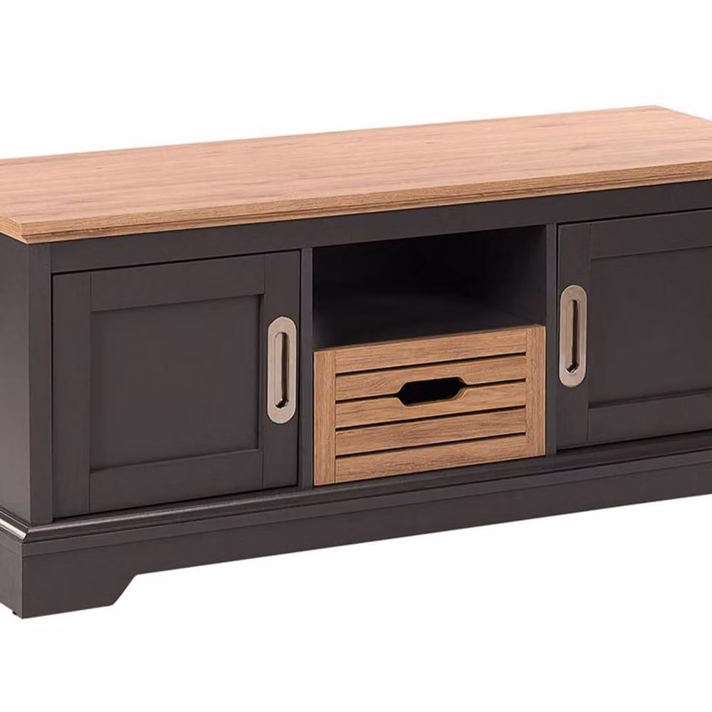 Wyld and Coco Grey Retro TV Stand for TVs up to 52 Inch with 2 Cabinets and 1 Drawer – 2