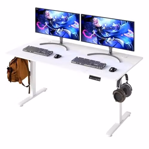 Levede Electric Height Adjustable Standing Desk with 4 Memory Smart Panel, White, W: 160 cm, D: 80 cm