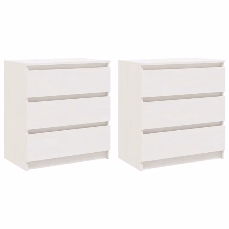 Berkfield Home Set of 2 White Solid Pinewood Bedside Cabinets, W/D/H: 60 x 36 x 64 cm