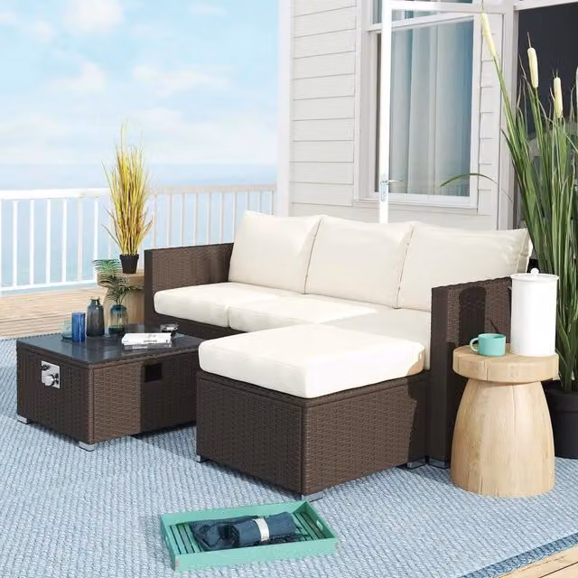 Chilli Brown Rattan and Metal Fire Pit Set