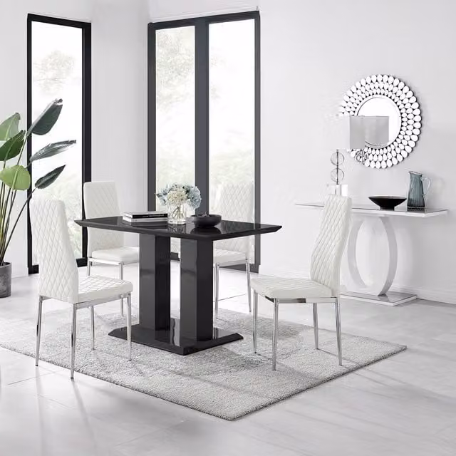 FurnitureboxUK Imperia 4 Modern Black High Gloss Rectangular Dining Table and 4 Milan Chairs Set in White