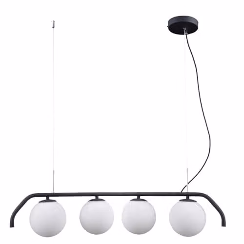 Netlighting Modern 4-Light Suspended Pendant Light with White Glass Spheres and Black Metal Finish, G9