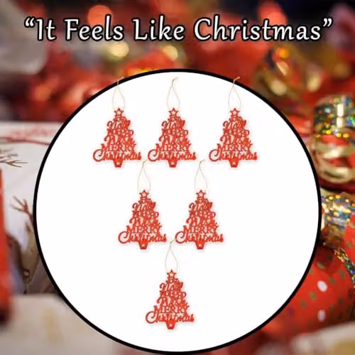VFM e-Store Red Glitter Hanging Christmas Tree Ornaments, Pack of 6, W/D/H: 19.6 x 10.9 x 1.5 cm – 7