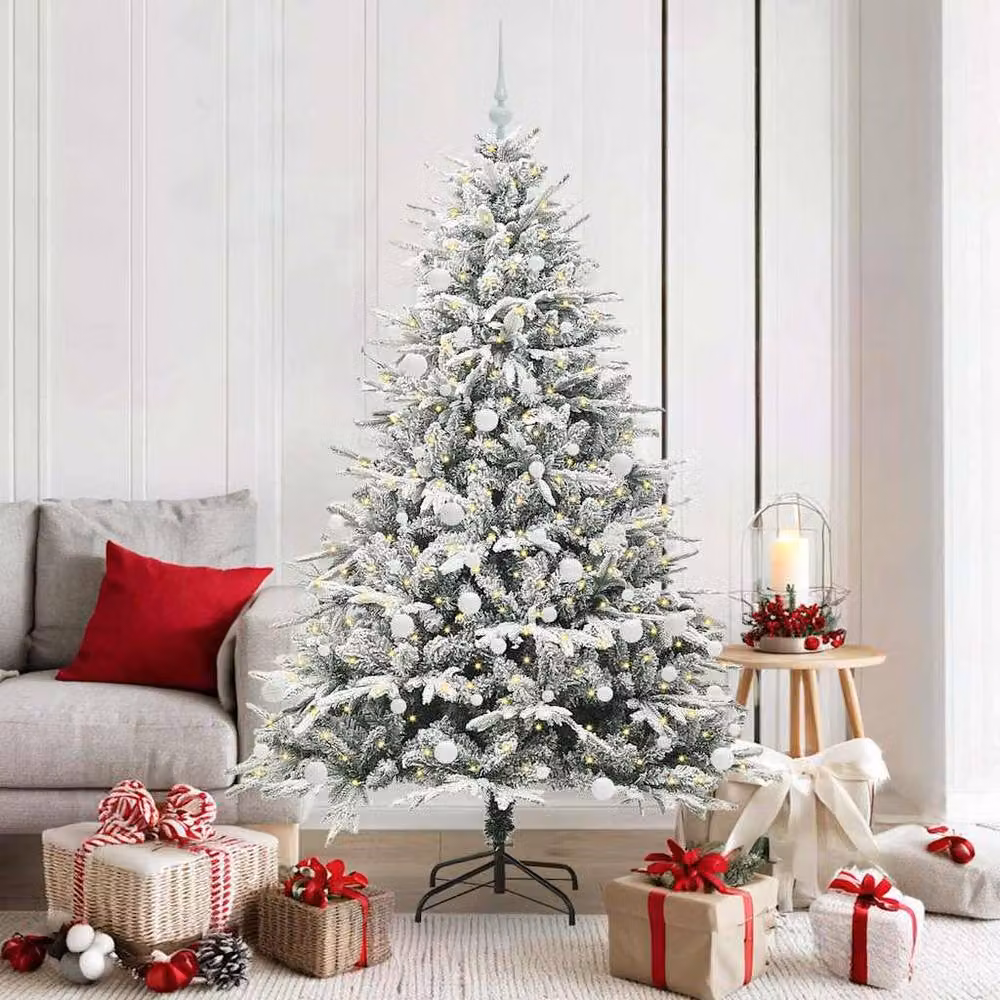 Berkfield Home Realistic Pre-lit Artificial Christmas Tree with Ball Set in Green and White, Height: 180 cm – 2