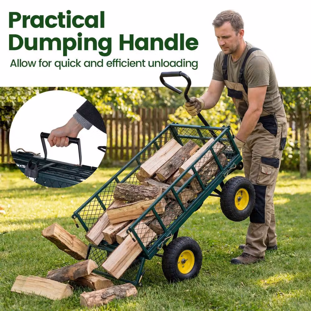 Gymax Folding Utility Garden Cart with Mesh Sides in Green – 3