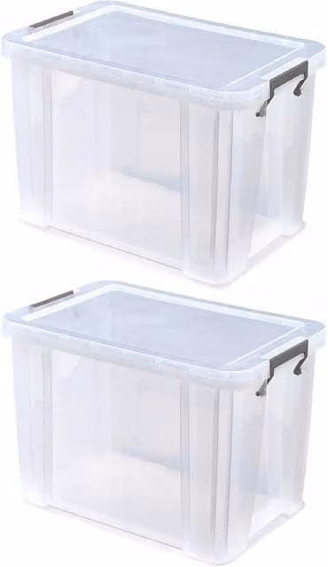 Whitefurze Allstore Set of 2 Plastic Document Storage Boxes with Lids, 26L, Transparent