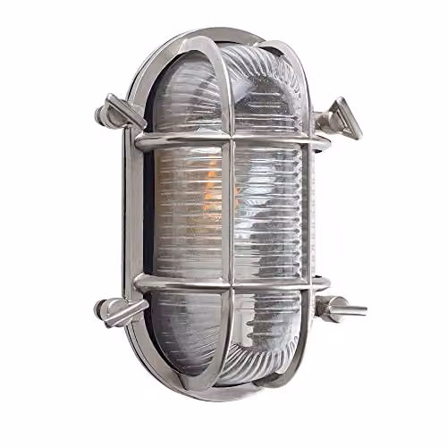 ValueLights MiniSun Oval Nautical Outdoor Wall Light in Silver with LED Filament Bulb – 1