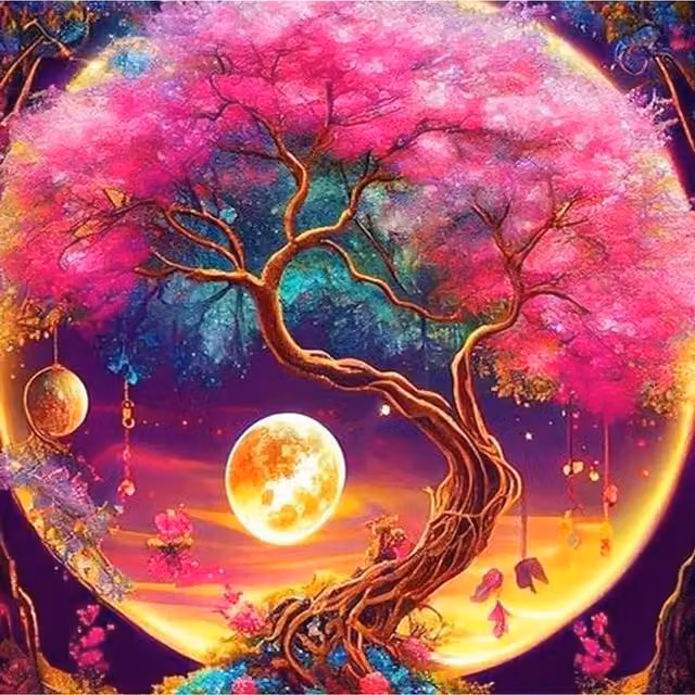 Syntego Mystical Moon Diamond Art Painting in Multicolour and Pink