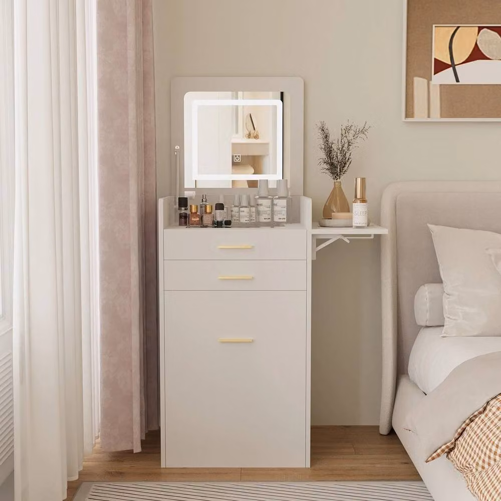 Kelvenix Modern Dressing Vanity Table Set with Hollywood LED Mirror in White – 2