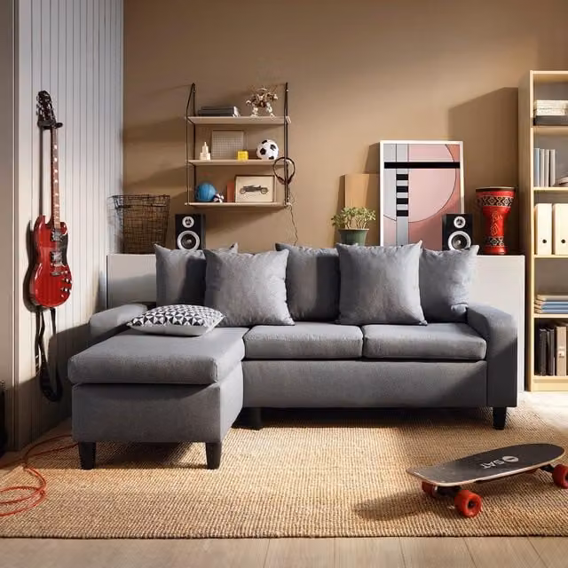 Abakus Direct Napoli Reversible Fabric Corner Sofa in Grey