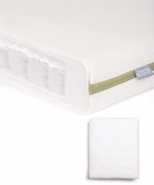 Mamas & Papas Premium Micro Motion Cotbed Mattress and Anti-Allergy Quilted Mattress Protector Bundle, White, W/D/H: 140 x 70 x 2 cm