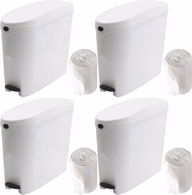 ProKleen White Pedal Operated Toilet Sanitary Bin with 200 Liners, 4 x 20L Capacity