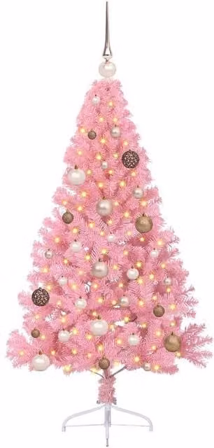Berkfield Home Beautiful Artificial Pre-lit Pink Christmas Tree with 150 LEDs – 1
