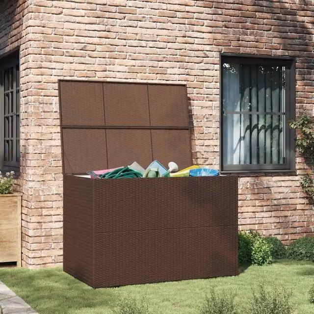 Berkfield Home Garden Storage Box in Brown Poly Rattan and Steel, W/D/H: 150 x 100 x 100 cm